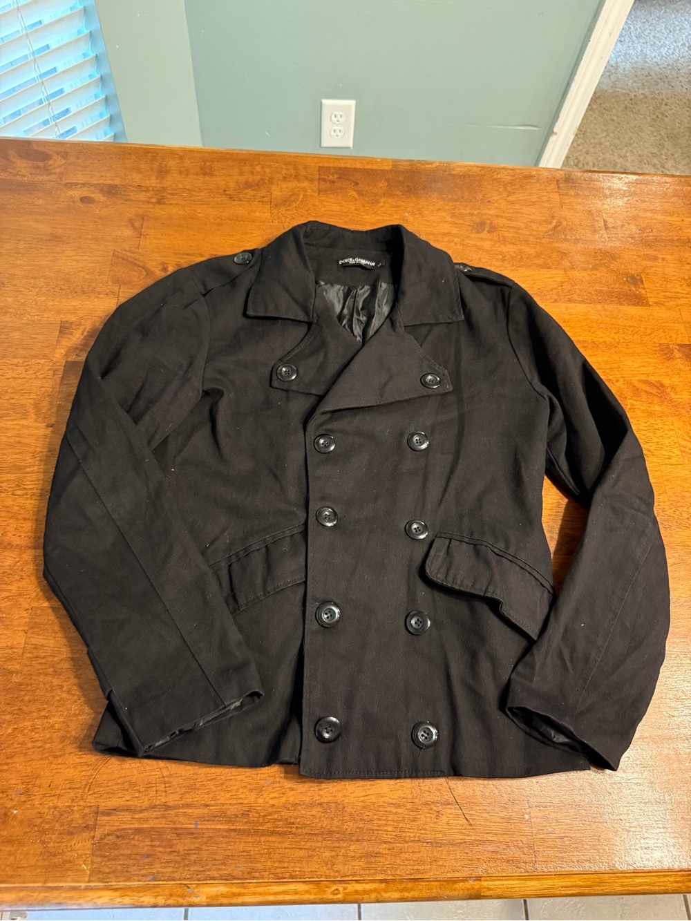 Dolce & Gabbana Black Double Breasted Peacoat Jacket Epaulets Trench Coat Large